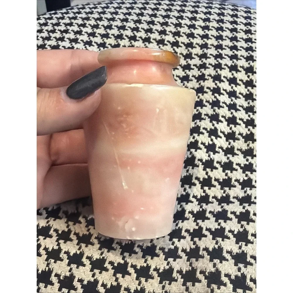 VTG Marked Italy Italian Pink Onyx Marble Mini Vase Carved Stone Italy 3.5